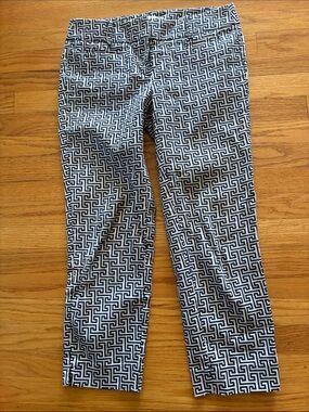 LOFT Geometric Print Capri/cropped  Pants - Navy & White, Marisa style, 0P